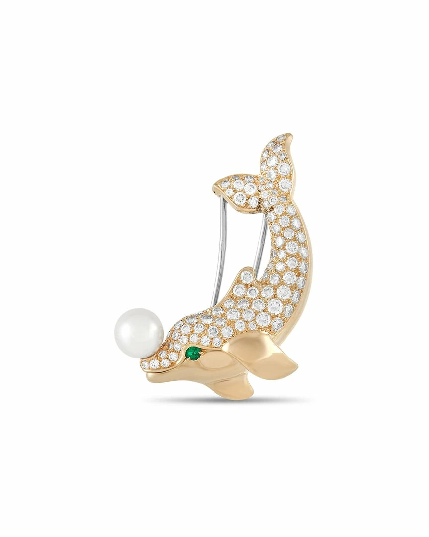 Heritage Cartier Cartier 18K 2.10 Ct. Tw. Diamond & Emerald Pearl Dolphin Brooch Women Pins
