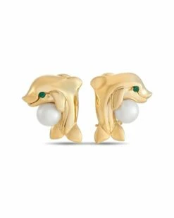 Heritage Cartier Cartier 18K Emerald Pearl Dolphin Earrings Women