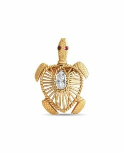 Heritage Cartier Cartier 18K 0.50 Ct. Tw. Diamond & Ruby Turtle Brooch Women Pins