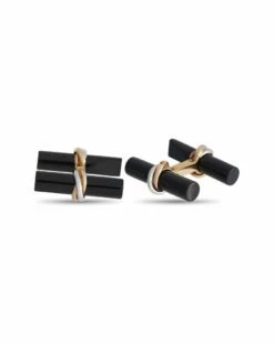 Heritage Cartier Cartier 18K Tri-Tone Onyx Trinity Cufflinks Women Pins