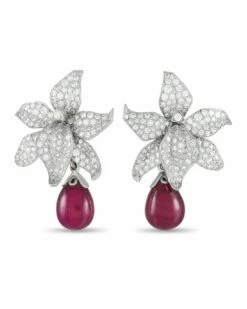 Heritage Cartier Cartier Caresse D'Orchidees Platinum 3.75 Ct. Tw. Diamond & Rubellite Earrings Women
